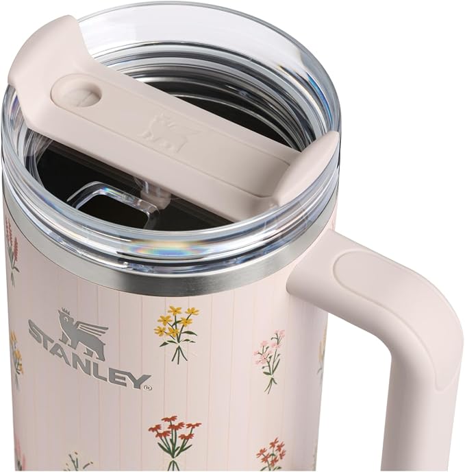 STANLEY Quencher H2.0 Flow State Tumbler, 30 oz, Rose Quartz Bouquets | Handle and Straw | 3-Position Lid | Cup Holder Compatible for Travel | Insulated Stainless Steel Cup | BPA-Free - Image 2