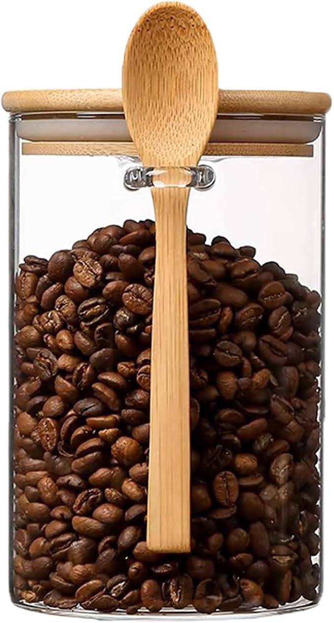 CNWSGEM Sugar Bowls Sugar Container 25.36 FL OZ Glass Coffee Canister Airtight Food Storage Jar with Lid and Spoon Candy Jar Coffee Bar Accessories Storage Beans Powder (Cylindrical) by Unknown