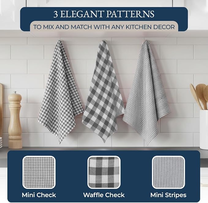 LANE LINEN Kitchen Towels and Oven Mitt Set 20 Pc - Lint Free Cotton Dish Towels for Kitchen Drying, Cozy Terry Dish Rags, Flour Sack Towels for Sourdough Bread Proofing & Quilted Pot Holders - Grey - Image 5