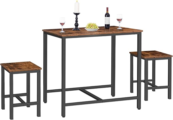 HOOBRO 3-Piece Industrial Dining Table Set, Kitchen Table, Space Saving Dinette for Kitchen, Dining Room, Small Space, Breakfast Nook, Living Room, Party, Rustic Brown and Black BF75CZ01G1 - Image 7