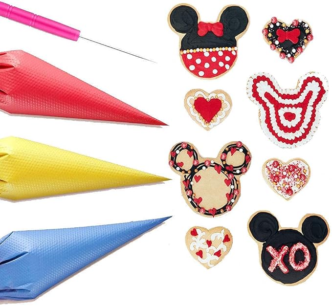 122Pieces Tipless Piping Bags - 100pcs Disposable Piping Pastry Bag for Royal Icing/Cookies Decorating - 10 Pastry Bag Ties,10 Clips &2 Scriber Needle - Best Cookie/Cake Decorating Tools (14 inch)