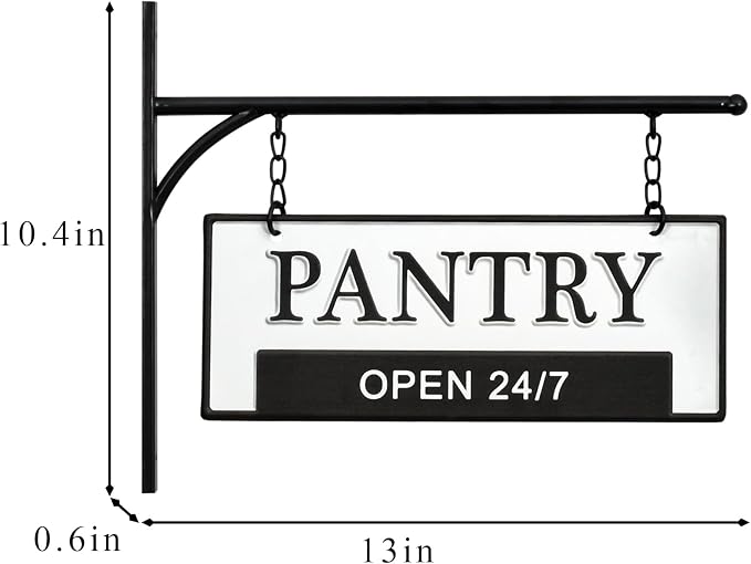 Pantry Open 24/7 Hanging Sign for Pantry, Decorative Metal Wall Decor, Double-Sided Embossed with Bracket - 13 x 10.5 Inchs - Image 4