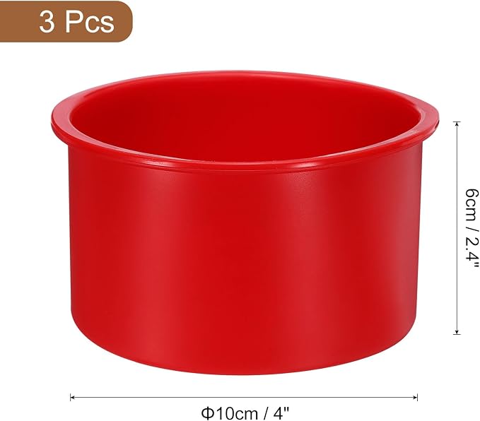 Uxcell 3pcs Round Cake Pans, 4 Inch Silicone Molds for Baking, Nonstick & Quick Release Circle Pans for Layer, Smash and Cheese Cake, Red - Image 2