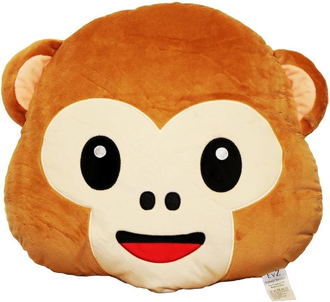 EvZ Official Certified Monkey Emoji Pillow - 32cm Large Soft Plush See-No-Evil Ape Emoticon Cushion - Cute Animal Decorative Stuffed Toy for Kids, Jungle Theme Decor & Funny Gift (Brown) by EvZ