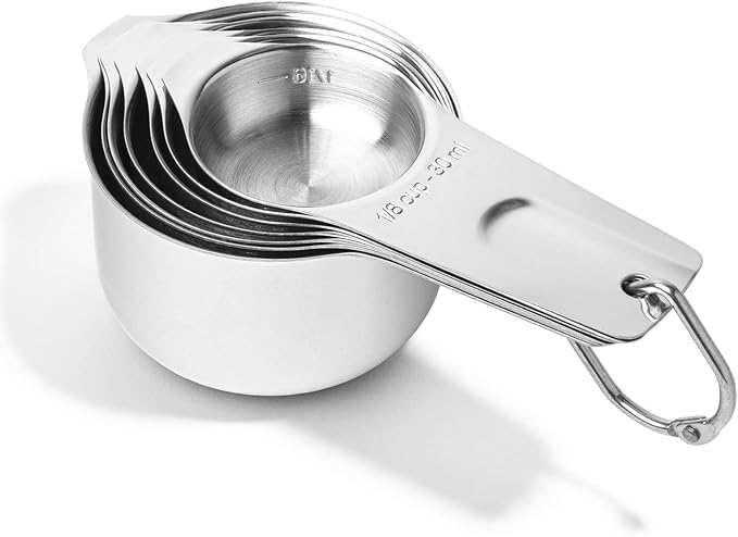 Last Confection 7pc Stainless Steel Measuring Cup Set - Includes 1/8 Cup Coffee Scoop - Measurements for Dry and Liquid Cooking & Baking Ingredients