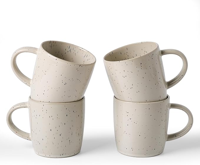 famiware Coffee Mugs Set of 4, Meteor 13 oz Ceramic Mug Cup Set with Handle for Coffee, Tea, Cappuccino, Latte, Milk, Creamy White by Famiware
