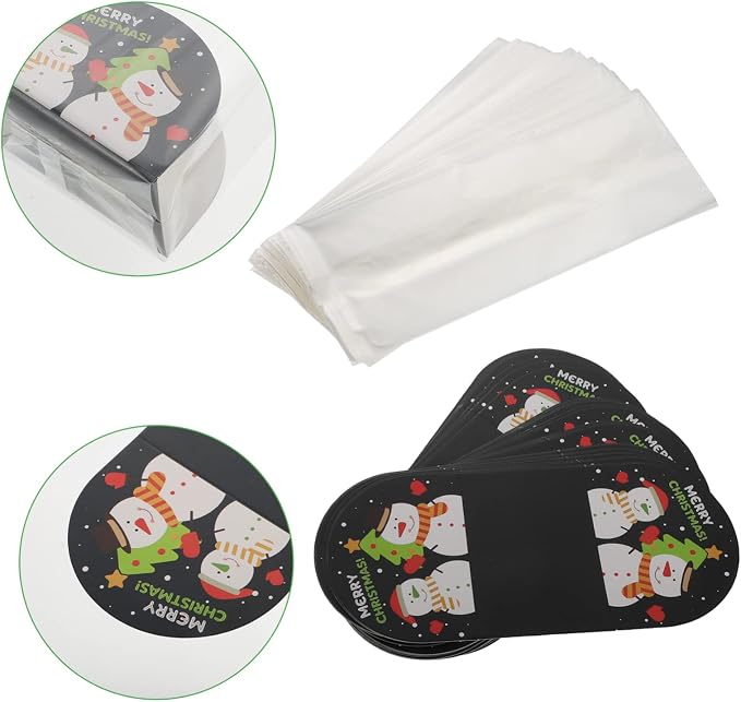 PRETYZOOM 50sets Christmas Pastry Packing Bags Festive Wrap for Homemade Bread Treats Xmas Design for Cookies Packaging - Image 6