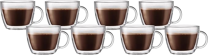 Bodum 15oz Double Wall Latte Mug, High-Heat Borosilicate Glass, Set of 2, Clear (Pack of 4) by Bodum