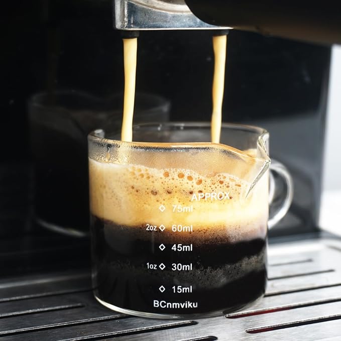 2 Pack Double Spouts Measuring Triple Pitcher Milk Cup 75ML Espresso Shot Glasses Parts Clear Glass