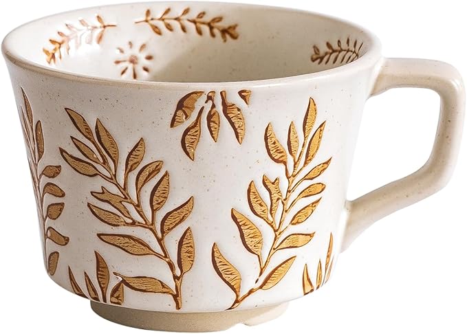 Ceramic Mug, 11oz - Vintage Cups Mug for Coffee Milk Latte Cappuccino Tea, Porcelain Cups Dishwasher Microwave Freezer Safe Stoneware (Brown Leaf Mug 1 pc) by Tvvtuww