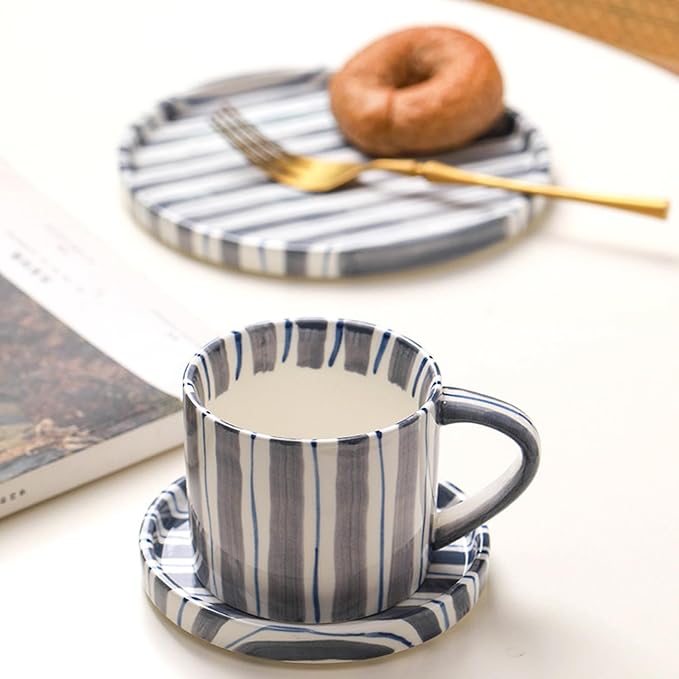 Espresso Cups Ceramic Coffee Mug Series European Striped Dot Coffee Cup And Saucer Mug Cake Plate Afternoon Tea Set Tea Cup And Saucer,A - Image 3