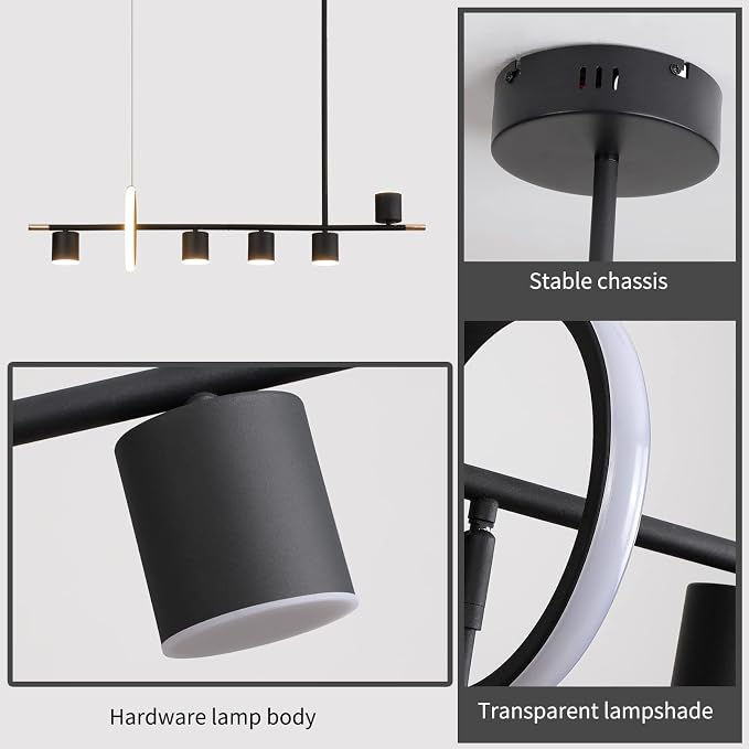 Siittoo 40" Modern LED Pendant Light, Dimmable Black Kitchen Island Light | 40W Remote-Controlled LED, Adjustable 3000K-6000K Lighting with Spotlights for Kitchen Island, Dining Room & Bar - Image 6