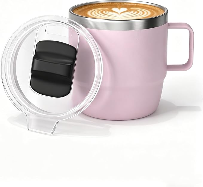 10 oz Stackable Mug, Stainless Steel cup with handle, Vacuum Insulated Espresso/Coffee Mug, shot Glass Set for 1-Piece Set for Coffee, Spirits, Wine, Tea - Pink by ZREGGUR