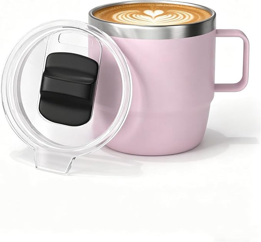 10 oz Stackable Mug, Stainless Steel cup with handle, Vacuum Insulated Espresso/Coffee Mug, shot Glass Set for 1-Piece Set for Coffee, Spirits, Wine, Tea - Pink by ZREGGUR
