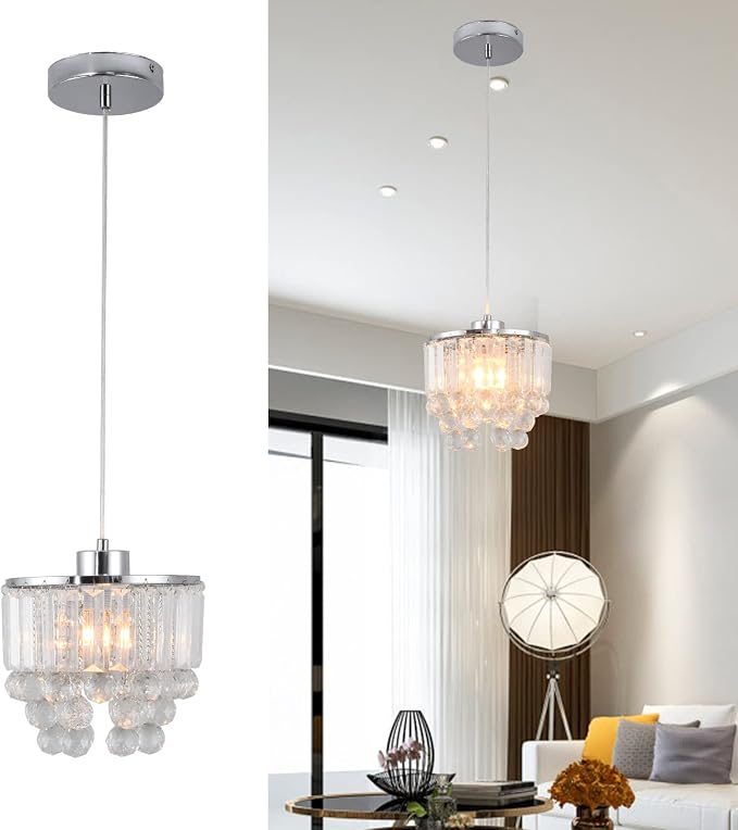 Set of 2 Polished Crystal Chandelier Pendant Light,Cord Adjustable Hanging Pendant Lamp, Modern Light Crystal Decorative Pendant Lighting Fixture for Kitchen Island Dining Room Cafe Shops Restaurants - Image 6
