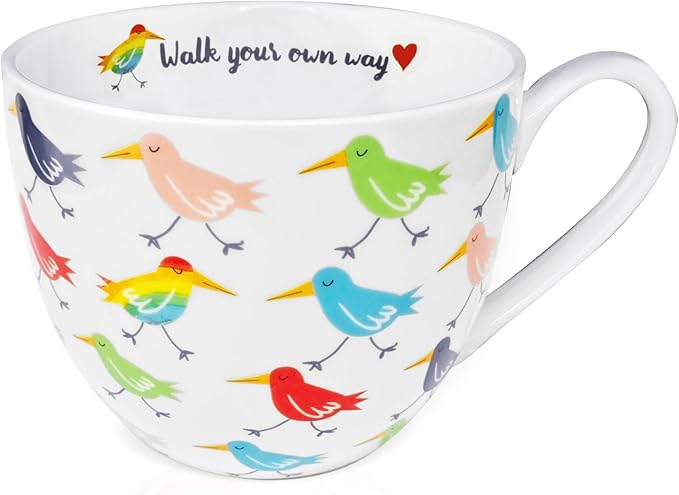 Birds Mugs for Daily Coffee and Tea, Premium 20 oz Bone China Coffee Tea Hug Mug, Perfect Holiday, Birthday and Christmas Gift for Bird Lovers, Designed in England by Harvest Green Studio by MFoffice