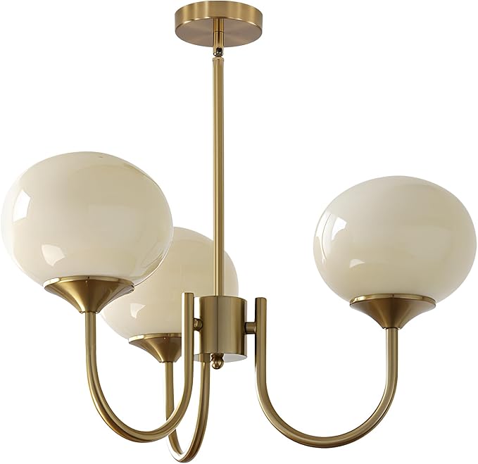 Brass 3 Light Chandelier Gold Sputnik Ceiling Light Fixture Vintage Yellow Glass Pendant Light Mid Century Modern Dining Room Chandelier by FlyRose