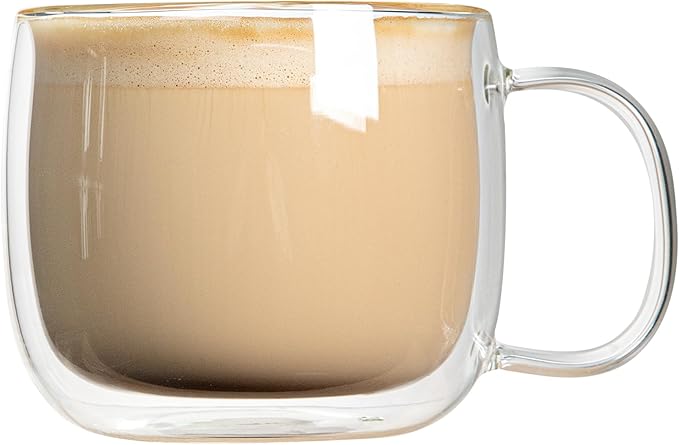 Restaurantware-Forma Professional 16.9 Ounce Double Wall Coffee Mugs, 12 Insulated Coffee Mugs With Handle - Dishwashable, Reusable, Clear Glass Beverage Cups, Freezable, For Hot Or Cold Beverages