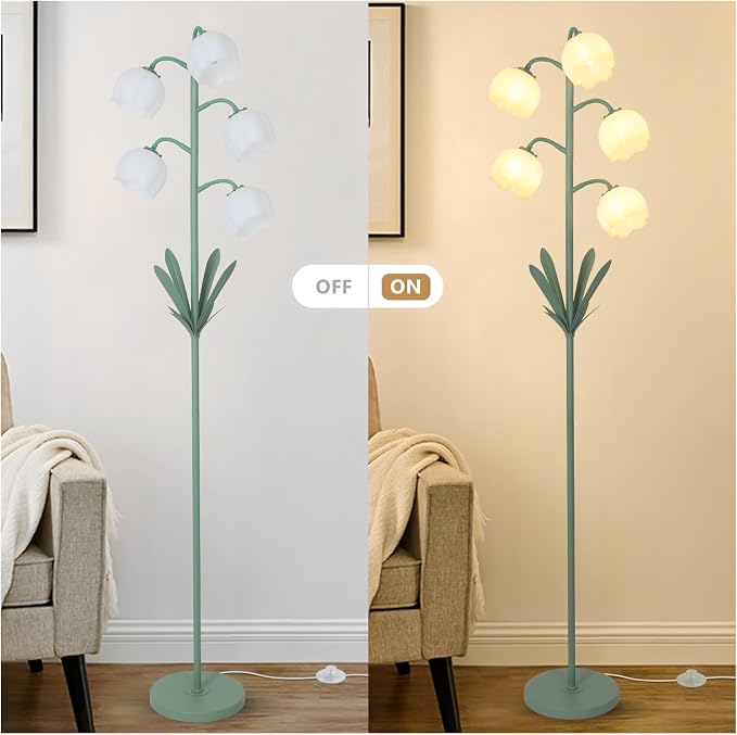 5-Lights Flower Floor Lamp with LED Blubs, Green Modern Floor Lamps for Living Room, Adjustable Standing Lamps for Bedroom Reading, Corner Tall Lamp Tree Stand Up Lamp for Office Home Decor - Image 6