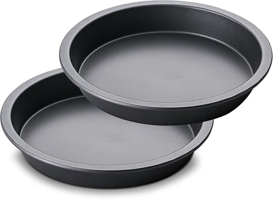 Round Cake Baking Pan, 8 Inch, Shallow Cookie Pans, Layer Cake Pans with Wider Grips, Nonstick Circle Pizza Tin, Huty Duty, Dishwasher Safe, 2 Pieces- Grey by HONGBAKE