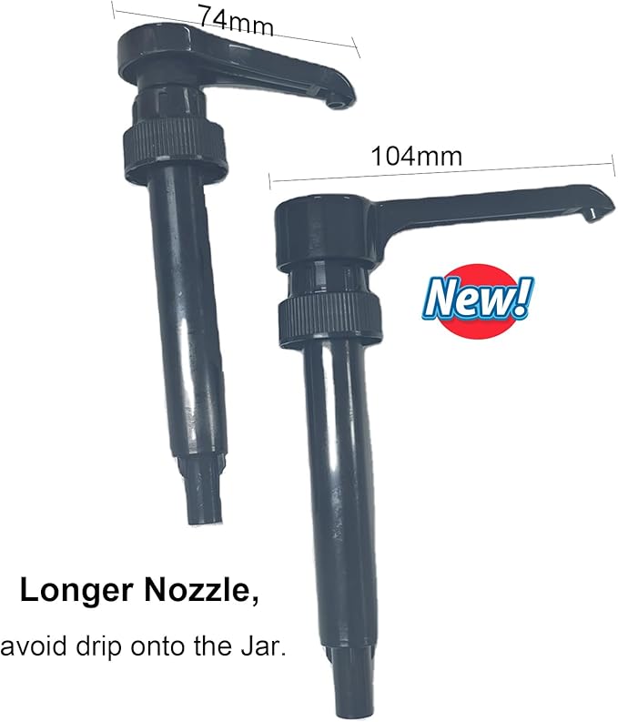 Long Nozzle Syrup Honey Dispenser Pump Lids for Mason Jar, Avoid Drip on Jar, Plastic Dispenser & Stainless Steel Lid for 2.75 Inch Regular Mouth Rust Proof Home Kitchen Jam Ketchup Sauce(2 Pack)