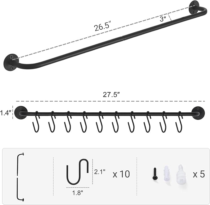 Mkono Wall Mounted Mug Holder, Coffee Cup Hanger Rack with 10 Hooks, 1 Pack | Kitchen Rod, Space Saving, Easy Assembly, Wall & Under Cabinet, Durable Metal, Kitchen Dining Bar Organizer, Multi-Function - Image 6