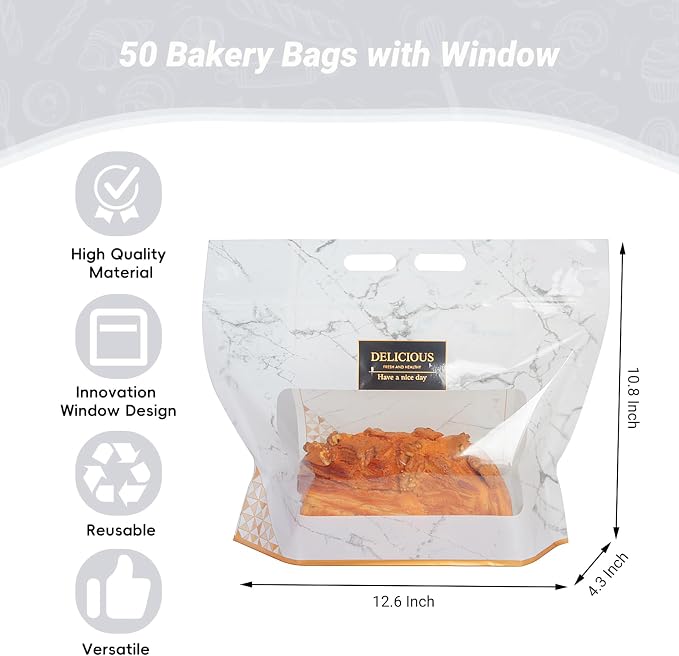 Funcoo 50 Pcs Plastic Bread Bags for Homemade Sourdough Bread Bakery Storage Bags with Window, Large Bakery Loaf Bag for Baked Goods Packaging, Snacks, Fruits, and More (12.6x10.8") - Image 5