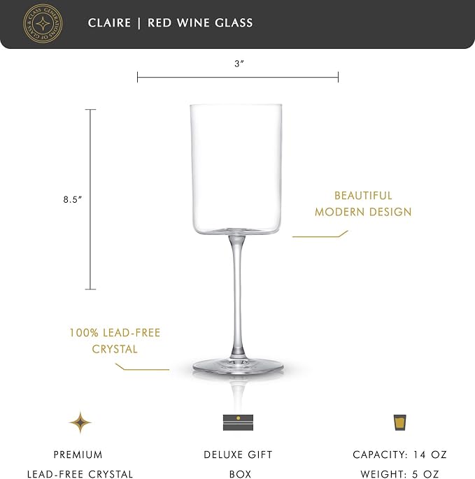 JoyJolt Claire 14oz Red Wine Glass Set, Large Wine Glasses Set of 2, Elegant Crystal Wide Rim Stemware, Modern Glasses with Stem, Made in Europe Stemmed Glassware for Unique Gifts - Image 2