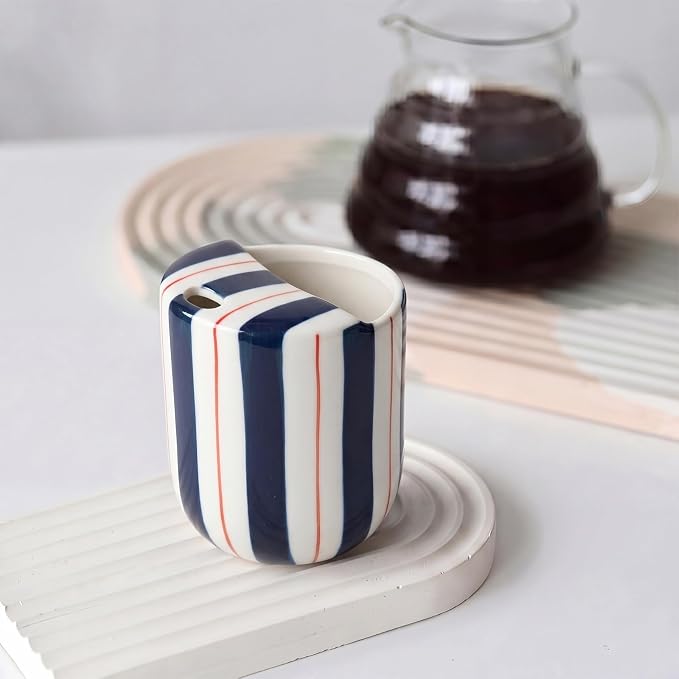 Ceramic Mug with Sip Hole 10 oz Novelty Deep Blue Red Striped Ceramic Coffee Mug Hand Painted Travel Mugs Heat Resistant Non Slip Built in One Lid for Coffee Lovers Appreciation Gift - Image 6