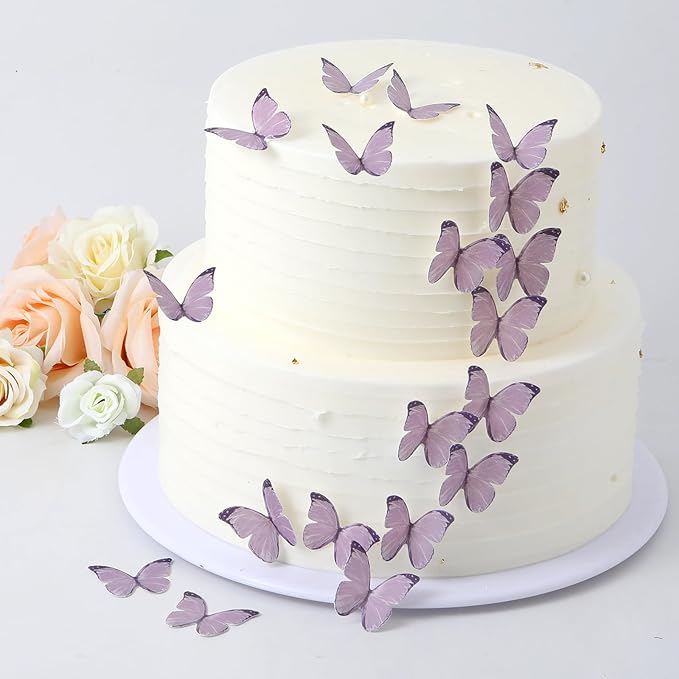 48PCS Wafer Paper Butterfly Cake Toppers YOcity Edible Butterflies for Cake Decorations Purple Butterfly Cupcake Toppers for Birthday Party Wedding Food Decorations (Purple) - Image 3