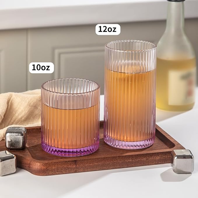 Ribbed Drinking Glasses 8pcs, 12oz and 10oz Glassware, Tumbler Glasses Cup Set for Wedding, Party, Christmas Gift, Purple - Image 5
