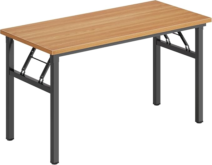 DlandHome 47 Inch Folding Computer Desk, Fully Assembled, Teak Black | Foldable Writing Table, Portable Activity Conference Table for Home Office, Wood Top Metal Frame, Collapsible Easy Storage - Image 9