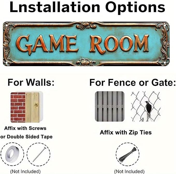 Kexle Vintage Metal Wall Decor Sign 'GAME ROOM' - 4 x 16 inches, Tin, Retro Style, Bar & Home Decor - Image 5