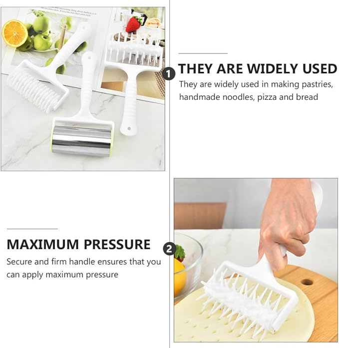 OUNONA 3 Pcs Pizza Roller Tool and Pizza Hole Puncher Set Stainless Steel and Plastic Dough Roller with Waterproof and Easy to Clean Features for Home Kitchen and Dough Preparation - Image 7