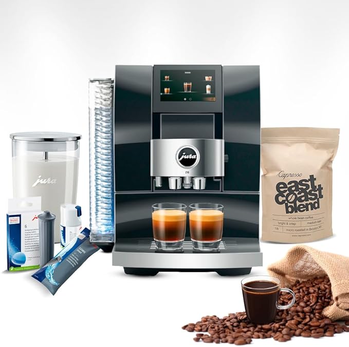 Jura Z10 (Diamond Black) Bundle | Filter Cartridge Water Stabilizer, Milk System Cleaner Mini-Tabs, Cleaning Tablets, Milk Containers, Coffee Bean, (6 items) by Unknown
