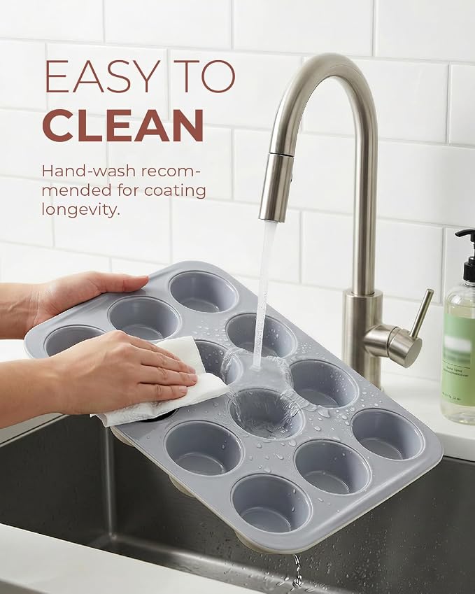 CARTMAN 2-Pack Ceramic Muffin Pan 12 Cup with 200 Cupcake Liners, Non-Stick & Non-Toxic Baking Tin for Healthy Muffins and Cupcakes, Perfect for Home Kitchens and Parties - Image 8