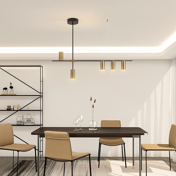 Siittoo 39.3-Inch LED Kitchen Island Pendant Light with Remote, Black Gold | 5-Light Dimmable Linear Chandelier, 3000K-6000K Adjustable Dining Room Light Fixture Over Kitchen Island and Table - Image 5
