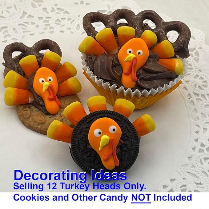 Turkey Heads Cupcake Topper 12pc Candy Edible Icing Thanksgiving Fall Cupcake Toppers (Choose Styles Below) - Image 2