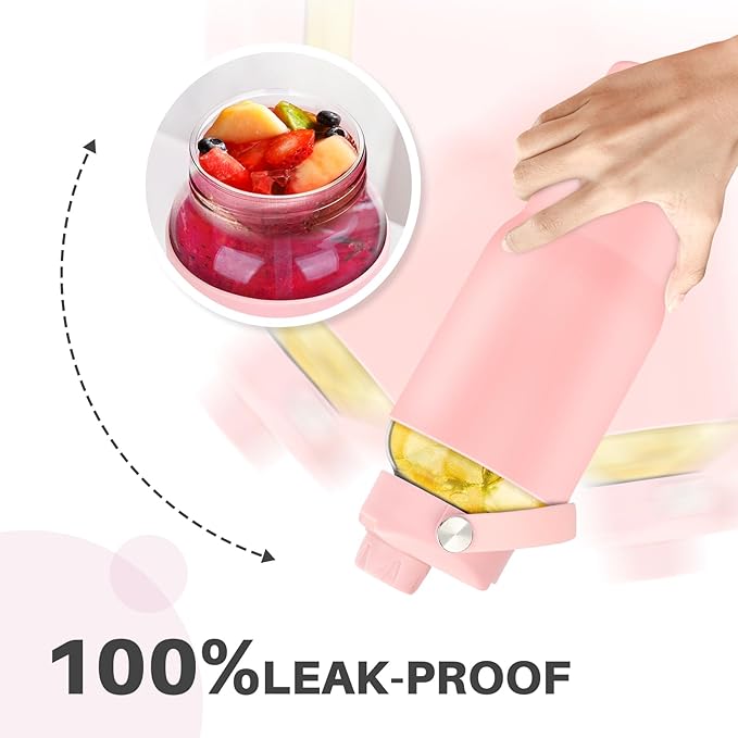 PROBTTL Glass Water Bottles, 1 Liter Glass Tumbler, Borosilicate Water Bottle with Straw, Silicone Sleeve, 2 Lids - Handle Spout & Bamboo Straw Lid, Fits Car Cup Holder (Pink, 40 Ounces)