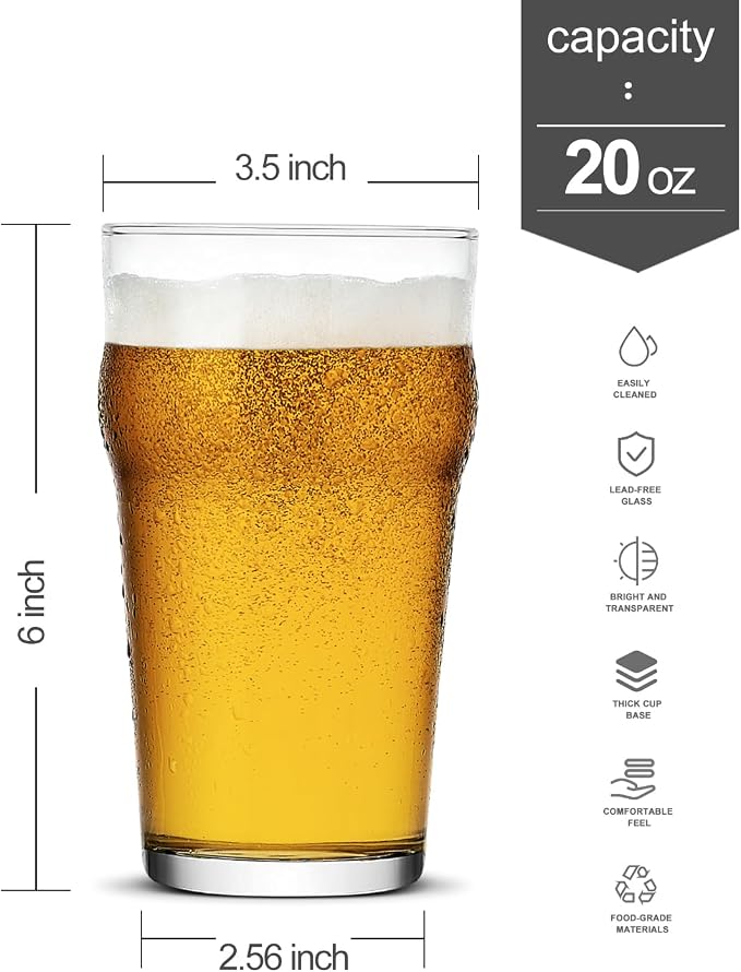 LUXU Pint Glasses,20oz British Beer Glass,Easy to Stack Beer Glasses | Drinking Glasses Made for Cold Beverages,4pc Beer Glass,Pilsner Glasses,IPA Beer Glass. Glassware Beer Cup,Beer Gifts for Men - Image 9