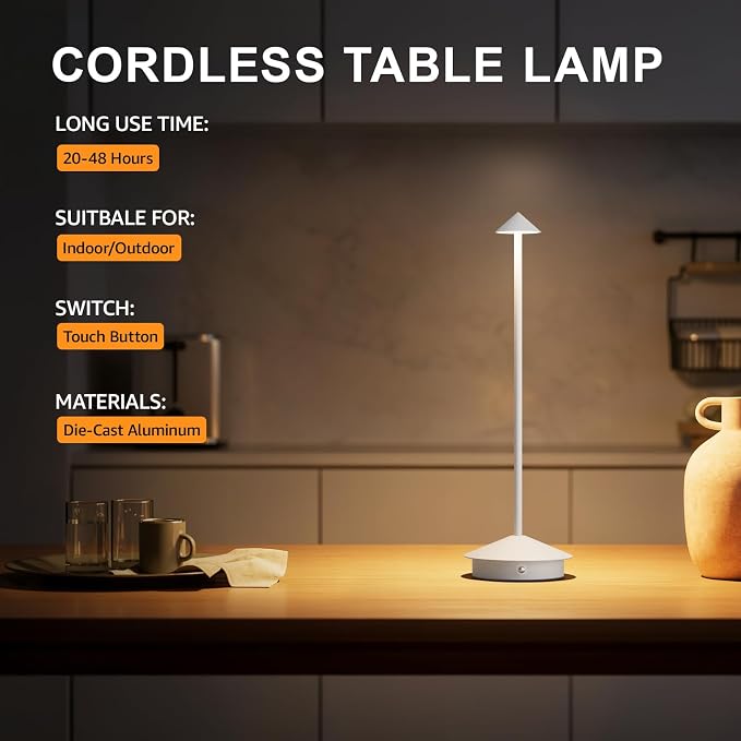 Cordless LED Table Lamps,Portable Battery Desk Lamp,2 Pack,White | 6000mAh Rechargeable,3000K/4500K/6000K Touch Stepless Dimming,Aluminum IP54 Waterproof Wireless Lighting for Outdoor/Indoor - Image 8