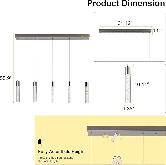 Pendant Light Kitchen Island with Remote Control - Brushed Nickel Adjustable Height Kitchen Island Light, 3000K/4000K/6000K Dimmable LED Handing Light for Dining Room, Bar, Hallway - Image 3