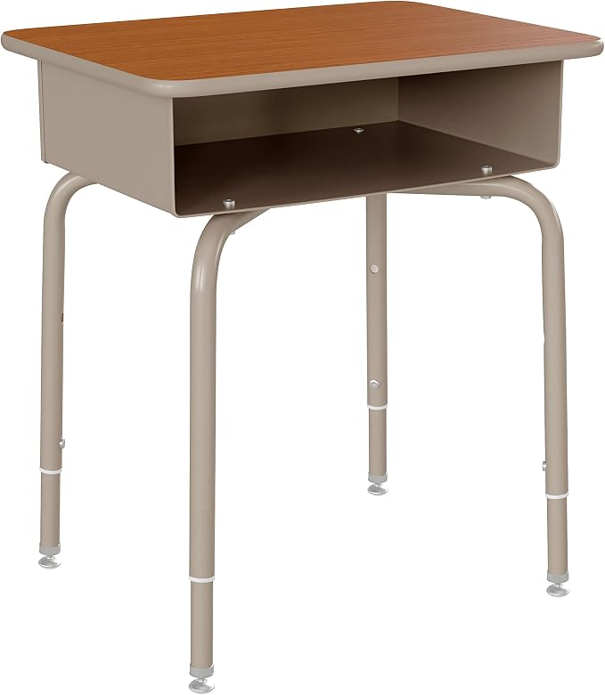 Flash Furniture Billie Student Desk - Walnut Open Front School Desk - Silver Metal Frame - 24"W x 18"D Adjustable Height, Durable for School or Remote Learning - Image 3
