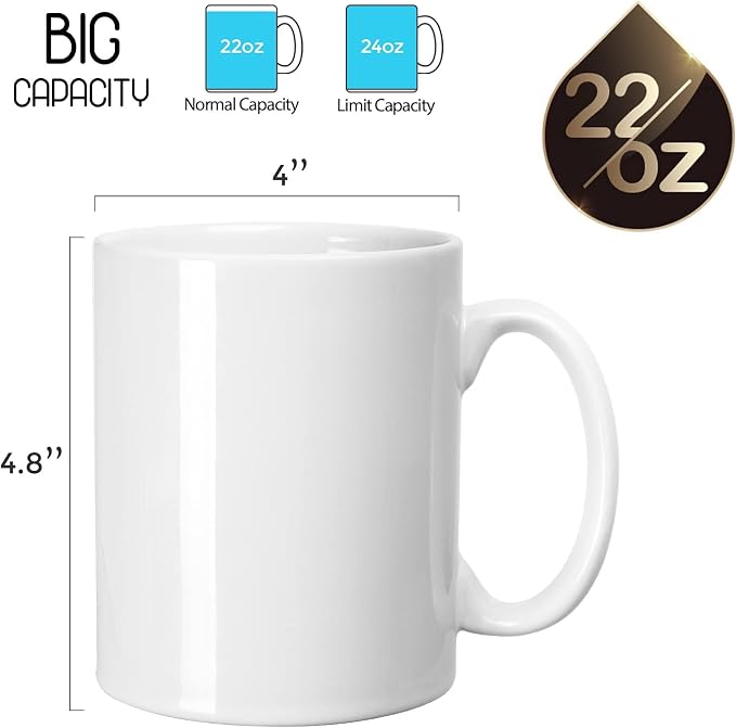 Large Coffee Mugs, 22 OZ(650ml) Extra Coffee Mug Set of 2, Smooth Ceramic Boss Cups, Big Capacity and Large Handle, for Dad Men, White - Image 2