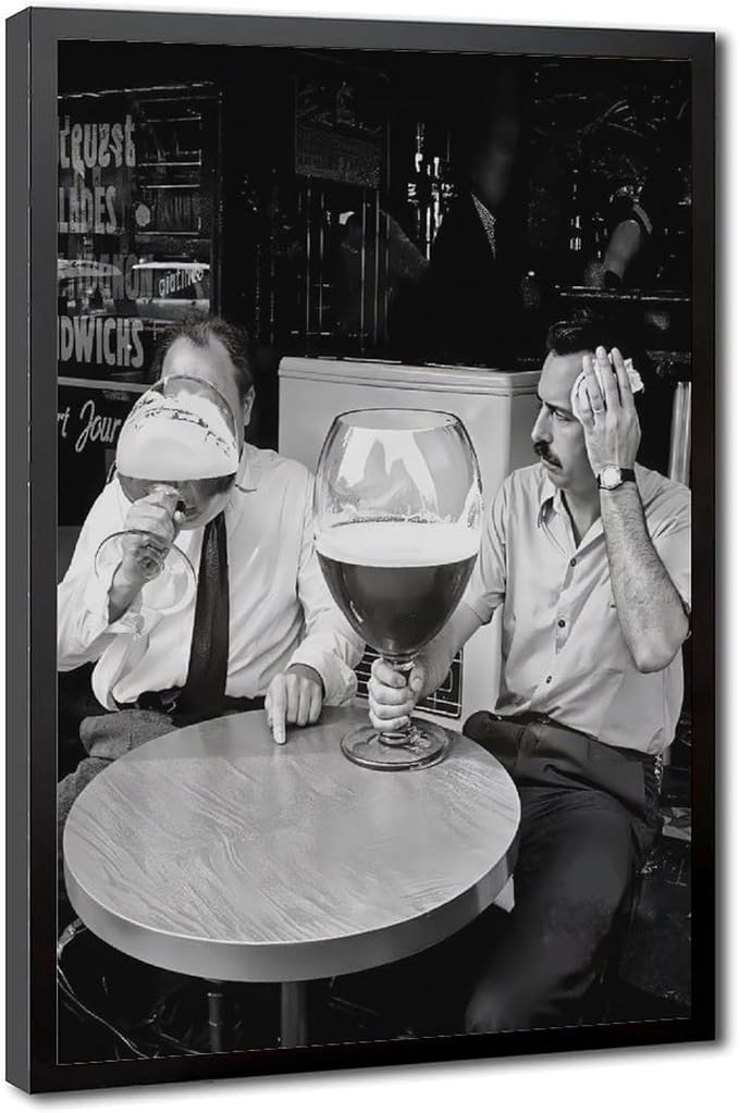 UXCBIA Men Drinking Large Beers, Vintage Black And White, Man Cave Decor Poster Canvas Poster Bedroom Decor Sports Landscape Office Room Decor Gift Black Frame 20x30in(50x75cm) by Unknown