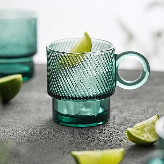 drinking glassware Stackable Glass Mug Cups for Tea Milk, Set of 2 - Image 3