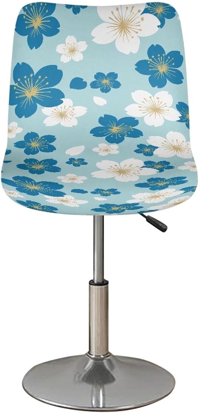 Blue Cherry Blossom Set of 2 Bar Stools Slipcovers, Height Counter Bar Stool Protector Non Slip Swivel Seat Covers Adjustable Stool Chair for Home Kitchen Cafe Furniture - Image 2