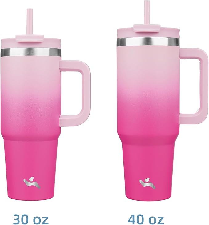 Konokyo 30 oz Insulated Tumbler Water Bottle with Handle, Straw Lid | BPA-free and dishwasher safe; made for gym, travel, coffee and gifting, 2 straws, cup holder friendly,Cherry Blossoms - Image 3
