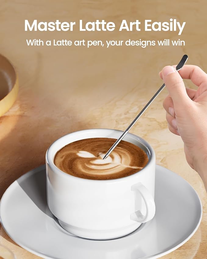 Maestri House Milk Frothing Pitcher, 12oz Espresso Steaming Pitcher Milk Frother Cup, Milk Coffee Cappuccino Latte Art, 304 Stainless Steel Jug Cup with Decorating Art Pen