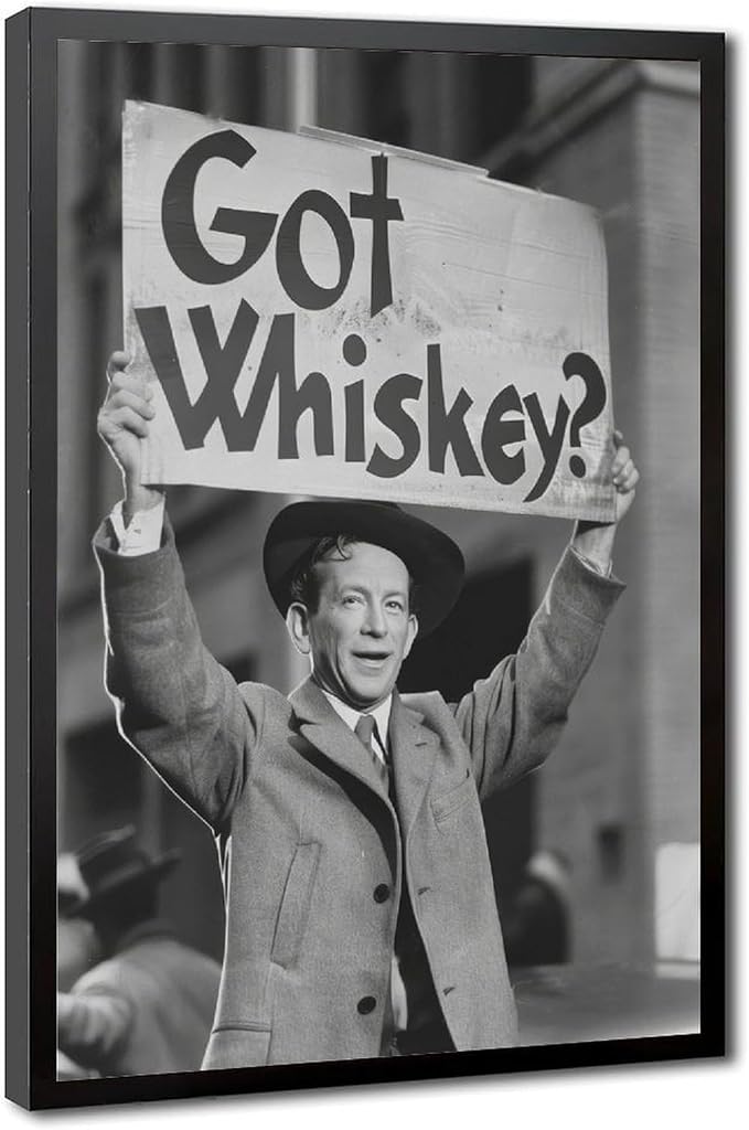 UXCBIA Whiskey Protest, Black And White Alcohol Speakeasy Poster Canvas Poster Bedroom Decor Sports Landscape Office Room Decor Gift Black Frame 12x18in(30x45cm) by Unknown